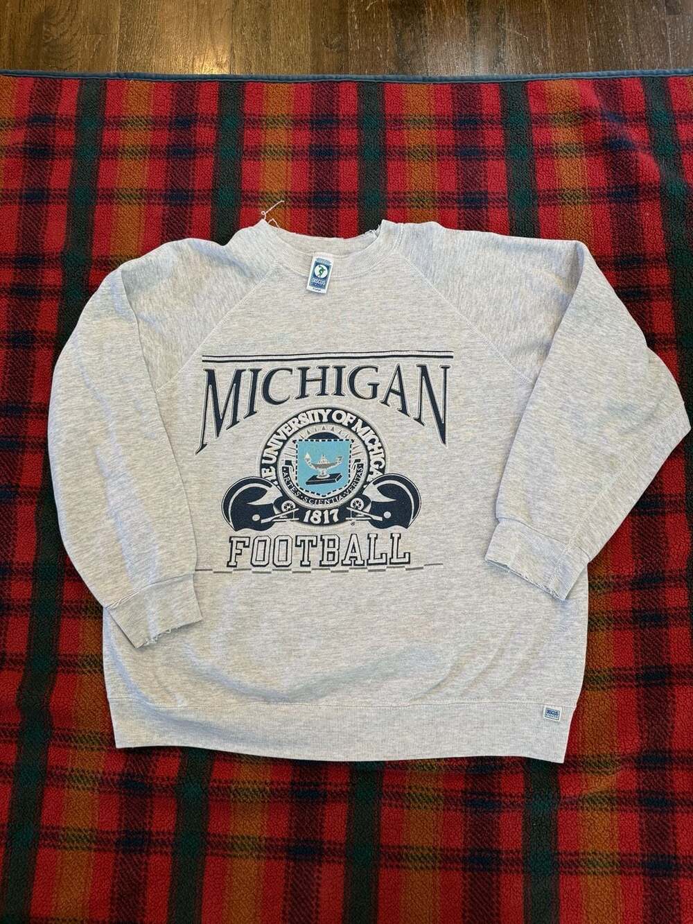 Vintage 90s Discus Athletic University of Michigan Football Crewneck Gray XL